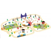 Set Trenulet Wooden Train 140 piese Set Trenulet Wooden Train 140 piese